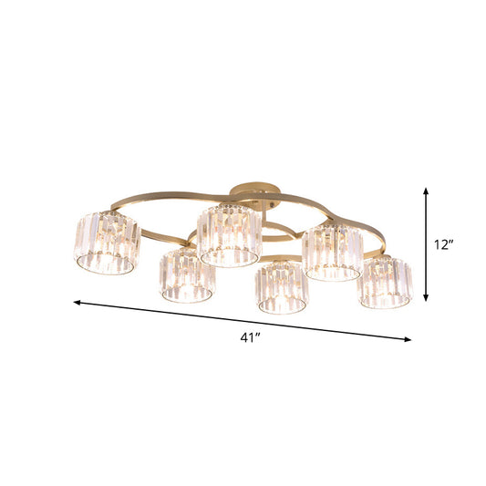 4/6-Bulb Semi Flush Mount Lamp Modern Dining Room Ceiling Fixture with Cup Prismatic Crystal Shade in Gold Clearhalo 'Ceiling Lights' 'Close To Ceiling Lights' 'Close to ceiling' 'Semi-flushmount' Lighting' 862835
