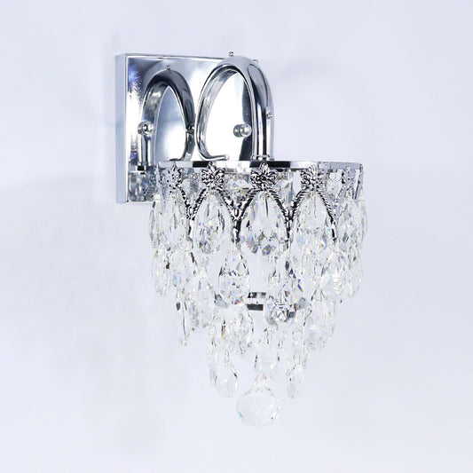 Polished Chrome LED Wall Lamp Modern Crystal Draped Sconce Lighting with Arched Arm Clearhalo 'Cast Iron' 'Glass' 'Industrial' 'Modern wall lights' 'Modern' 'Tiffany' 'Traditional wall lights' 'Wall Lamps & Sconces' 'Wall Lights' Lighting' 862859