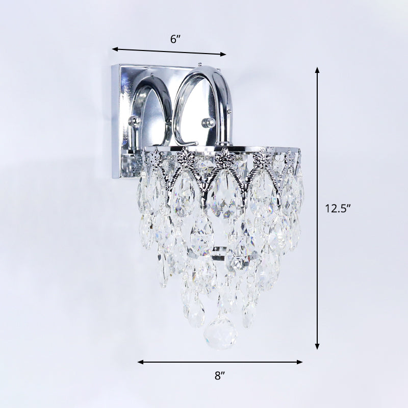 Polished Chrome LED Wall Lamp Modern Crystal Draped Sconce Lighting with Arched Arm Clearhalo 'Cast Iron' 'Glass' 'Industrial' 'Modern wall lights' 'Modern' 'Tiffany' 'Traditional wall lights' 'Wall Lamps & Sconces' 'Wall Lights' Lighting' 862860