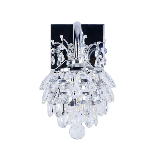 Crystal Artichoke Wall Light Fixture Modern Style Bedside LED Sconce Lamp in Chrome Clearhalo 'Cast Iron' 'Glass' 'Industrial' 'Modern wall lights' 'Modern' 'Tiffany' 'Traditional wall lights' 'Wall Lamps & Sconces' 'Wall Lights' Lighting' 862862