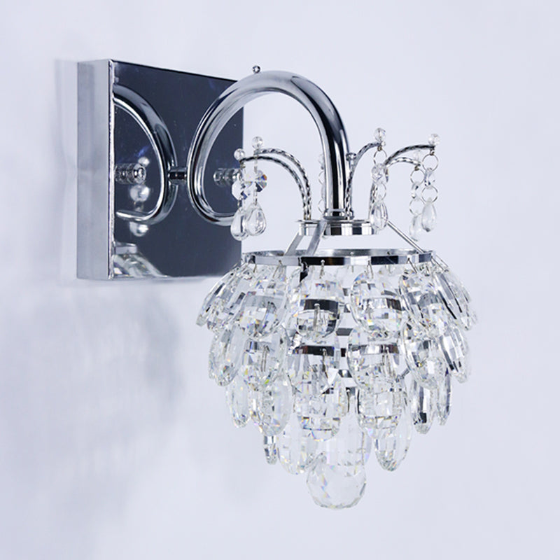 Crystal Artichoke Wall Light Fixture Modern Style Bedside LED Sconce Lamp in Chrome Clearhalo 'Cast Iron' 'Glass' 'Industrial' 'Modern wall lights' 'Modern' 'Tiffany' 'Traditional wall lights' 'Wall Lamps & Sconces' 'Wall Lights' Lighting' 862863