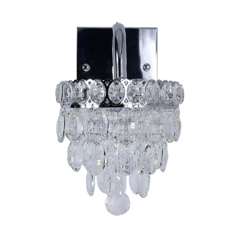 Fringe LED Wall Lighting Ideas Modern Chrome Faceted Crystal Sconce Light with Scroll Arm Clearhalo 'Cast Iron' 'Glass' 'Industrial' 'Modern wall lights' 'Modern' 'Tiffany' 'Traditional wall lights' 'Wall Lamps & Sconces' 'Wall Lights' Lighting' 862866