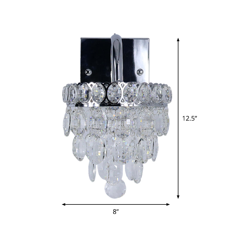 Fringe LED Wall Lighting Ideas Modern Chrome Faceted Crystal Sconce Light with Scroll Arm Clearhalo 'Cast Iron' 'Glass' 'Industrial' 'Modern wall lights' 'Modern' 'Tiffany' 'Traditional wall lights' 'Wall Lamps & Sconces' 'Wall Lights' Lighting' 862868
