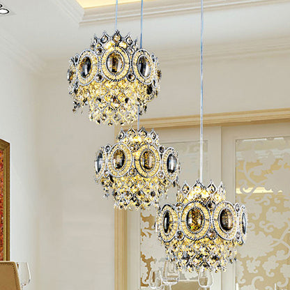 Modern Floral Layered Pendant Lamp Bulbs Crystal Multiple