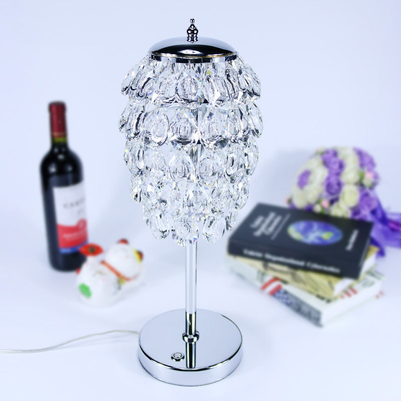 Pipe Cone LED Nightstand Light Modern Clear/Champagne Crystal Table Lighting with Chrome Rod Stem Clear Clearhalo 'Lamps' 'Table Lamps' Lighting' 862947