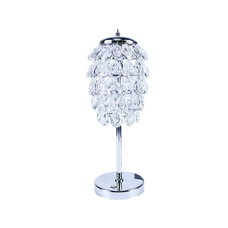 Pipe Cone LED Nightstand Light Modern Clear/Champagne Crystal Table Lighting with Chrome Rod Stem Clearhalo 'Lamps' 'Table Lamps' Lighting' 862948