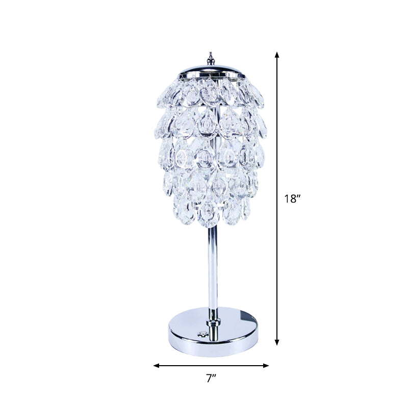Pipe Cone LED Nightstand Light Modern Clear/Champagne Crystal Table Lighting with Chrome Rod Stem Clearhalo 'Lamps' 'Table Lamps' Lighting' 862950