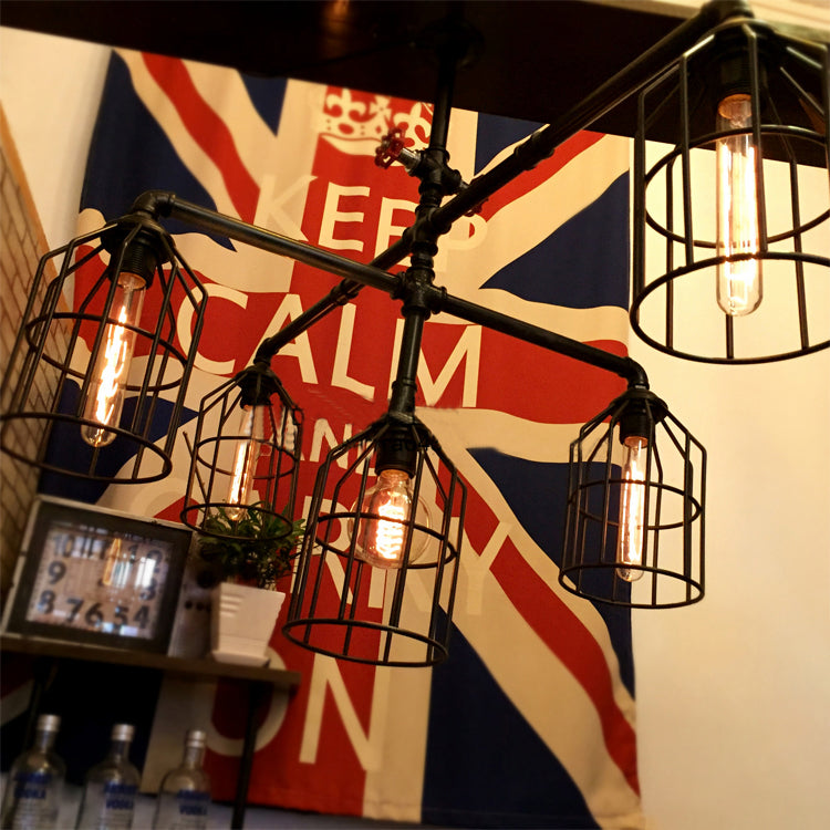 Metallic Wire Cage Ceiling Lighting Industrial Iron 1 Light Living Room Semi Flush Mount Light with Water Pipe in Black Clearhalo 'Ceiling Lights' 'Close To Ceiling Lights' 'Close to ceiling' 'Semi-flushmount' Lighting' 86297