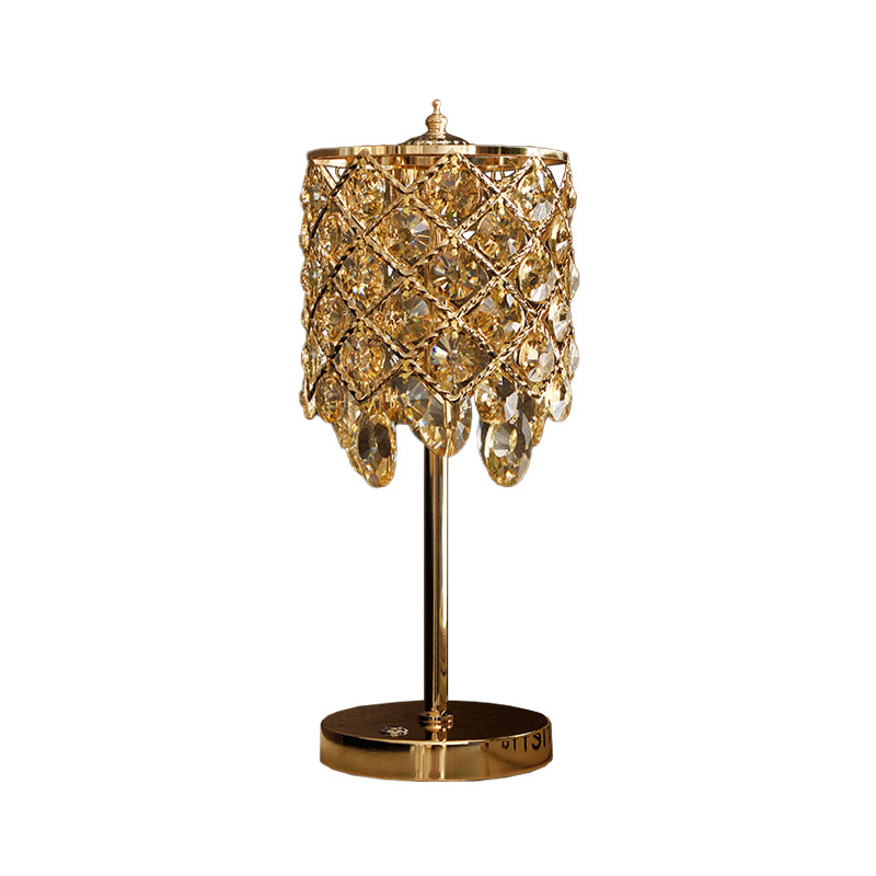 Crisscrossed Cylinder Lounge Table Lamp Modernist Crystal Clear/Champagne LED Night Stand Light Clearhalo 'Lamps' 'Table Lamps' Lighting' 862971