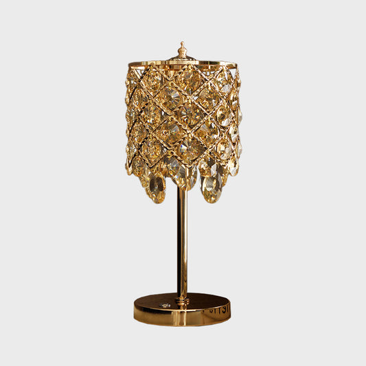 Crisscrossed Cylinder Lounge Table Lamp Modernist Crystal Clear/Champagne LED Night Stand Light Clearhalo 'Lamps' 'Table Lamps' Lighting' 862972