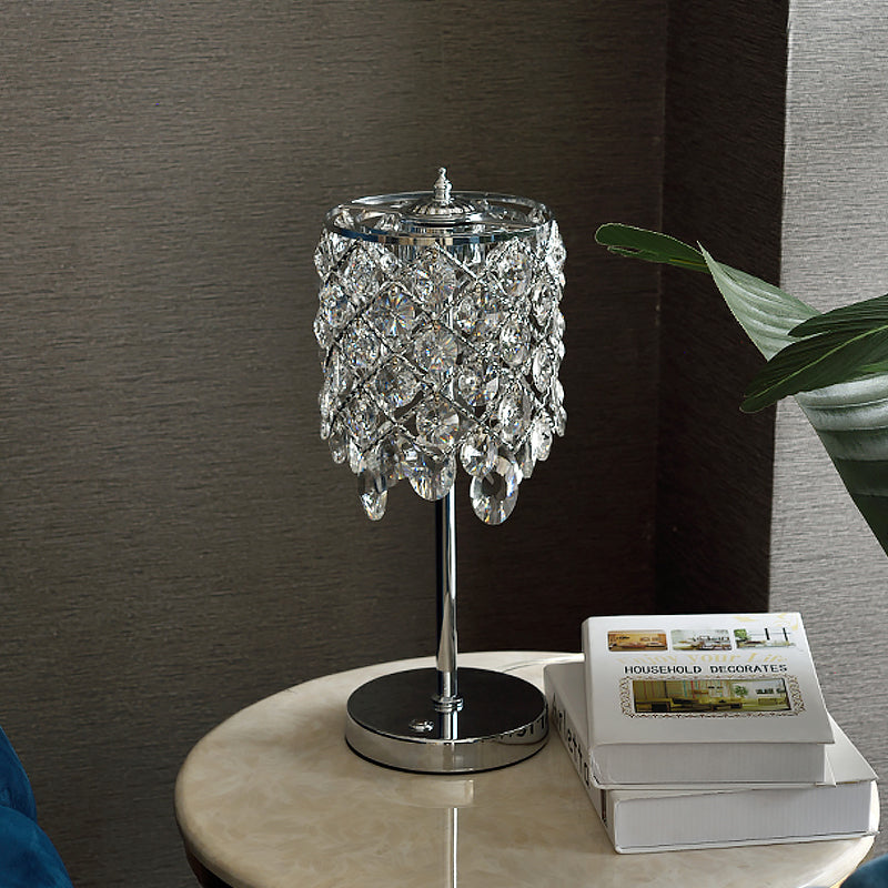 Crisscrossed Cylinder Lounge Table Lamp Modernist Crystal Clear/Champagne LED Night Stand Light Clearhalo 'Lamps' 'Table Lamps' Lighting' 862975
