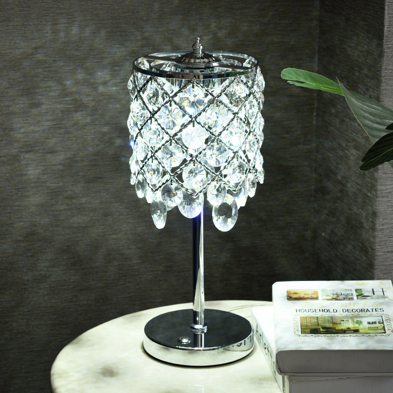 Crisscrossed Cylinder Lounge Table Lamp Modernist Crystal Clear/Champagne LED Night Stand Light Clearhalo 'Lamps' 'Table Lamps' Lighting' 862976