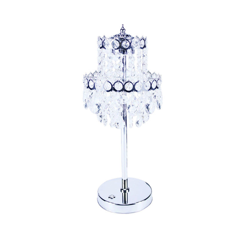 Integrated LED Table Light Vintage Bedroom Night Lamp with 2-Layer Crystal Fringe Shade in Clear Clearhalo 'Lamps' 'Table Lamps' Lighting' 862979