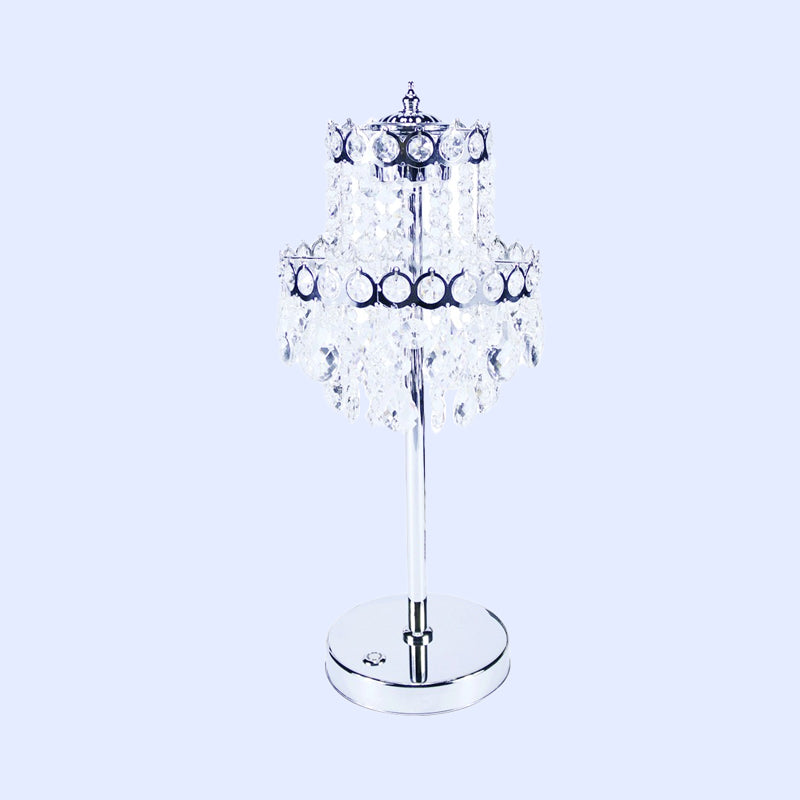 Integrated LED Table Light Vintage Bedroom Night Lamp with 2-Layer Crystal Fringe Shade in Clear Clearhalo 'Lamps' 'Table Lamps' Lighting' 862980