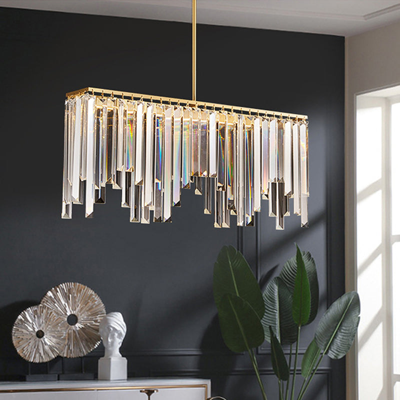 Brass Finish LED Island Light Postmodern Crystal Flute Undulated Hanging Lamp over Table Brass Clearhalo 'Ceiling Lights' 'Island Lights' Lighting' 863005