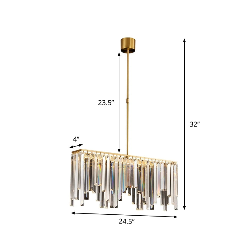 Brass Finish LED Island Light Postmodern Crystal Flute Undulated Hanging Lamp over Table Clearhalo 'Ceiling Lights' 'Island Lights' Lighting' 863008