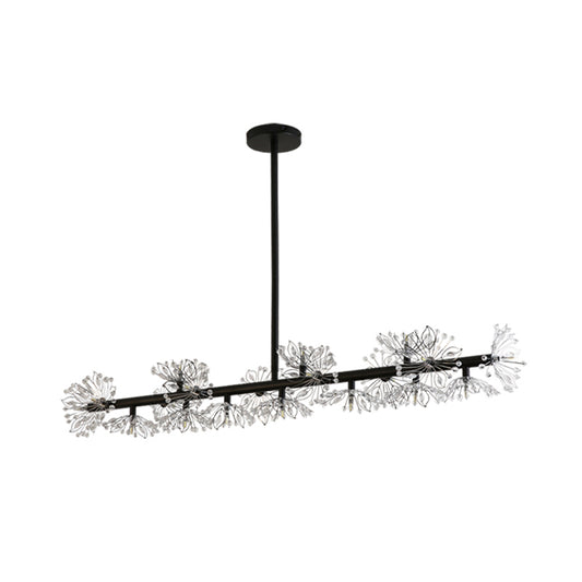 Iron Black Suspension Lamp Linear 19-Head Modern Island Pendant Light with Crystal Bead Flower Decor Clearhalo 'Ceiling Lights' 'Island Lights' Lighting' 863034