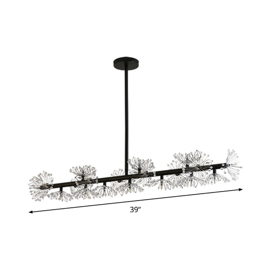 Iron Black Suspension Lamp Linear 19-Head Modern Island Pendant Light with Crystal Bead Flower Decor Clearhalo 'Ceiling Lights' 'Island Lights' Lighting' 863035