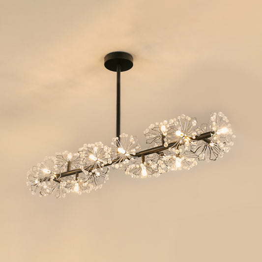 Crystal Bead Blossom Island Lamp Modern Stylish 16 Bulbs Dining Table Suspended Lighting Fixture in Black Clearhalo 'Ceiling Lights' 'Island Lights' Lighting' 863047