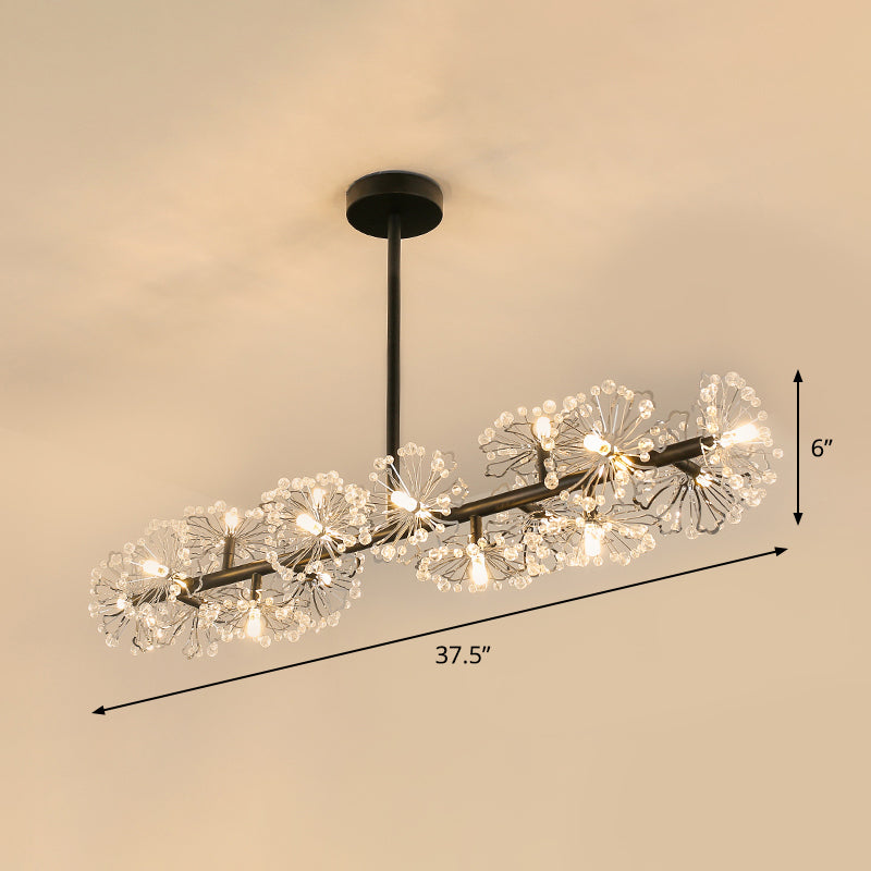 Crystal Bead Blossom Island Lamp Modern Stylish 16 Bulbs Dining Table Suspended Lighting Fixture in Black Clearhalo 'Ceiling Lights' 'Island Lights' Lighting' 863048