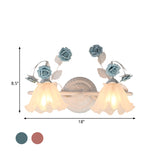 Ruffle Bathroom Wall Mount Light American Flower Frosted Glass 2/3-Head Pink/Blue Vanity Sconce Clearhalo 'Vanity Lights' 'Wall Lights' Lighting' 863062