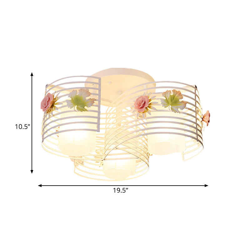 3-Light Close to Ceiling Lamp Korean Flower Swirled Iron Semi Flush Light Fixture with Inner Matte Glass Shade Clearhalo 'Ceiling Lights' 'Close To Ceiling Lights' 'Close to ceiling' 'Glass shade' 'Glass' 'Semi-flushmount' Lighting' 863185
