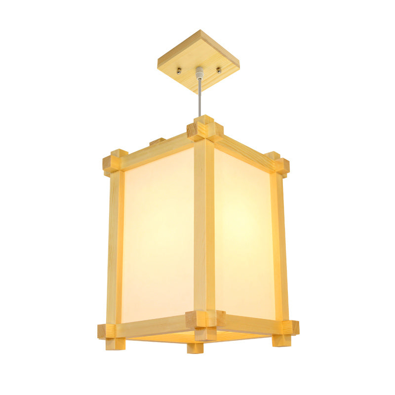 Box Shape Pendant Light Fixture Japanese-Style Wood 1 Bulb Restaurant ...