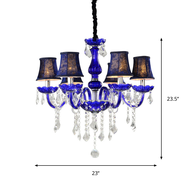 6-Bulb Ceiling Chandelier Modern Candle/Bell Clear Crystal Pendant Light in Blue with/without Fabric Shade Clearhalo 'Ceiling Lights' 'Chandeliers' 'Modern Chandeliers' 'Modern' Lighting' 863397
