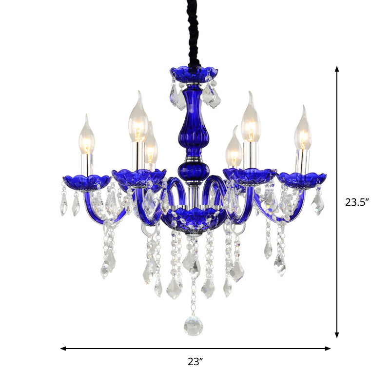 6-Bulb Ceiling Chandelier Modern Candle/Bell Clear Crystal Pendant Light in Blue with/without Fabric Shade Clearhalo 'Ceiling Lights' 'Chandeliers' 'Modern Chandeliers' 'Modern' Lighting' 863402