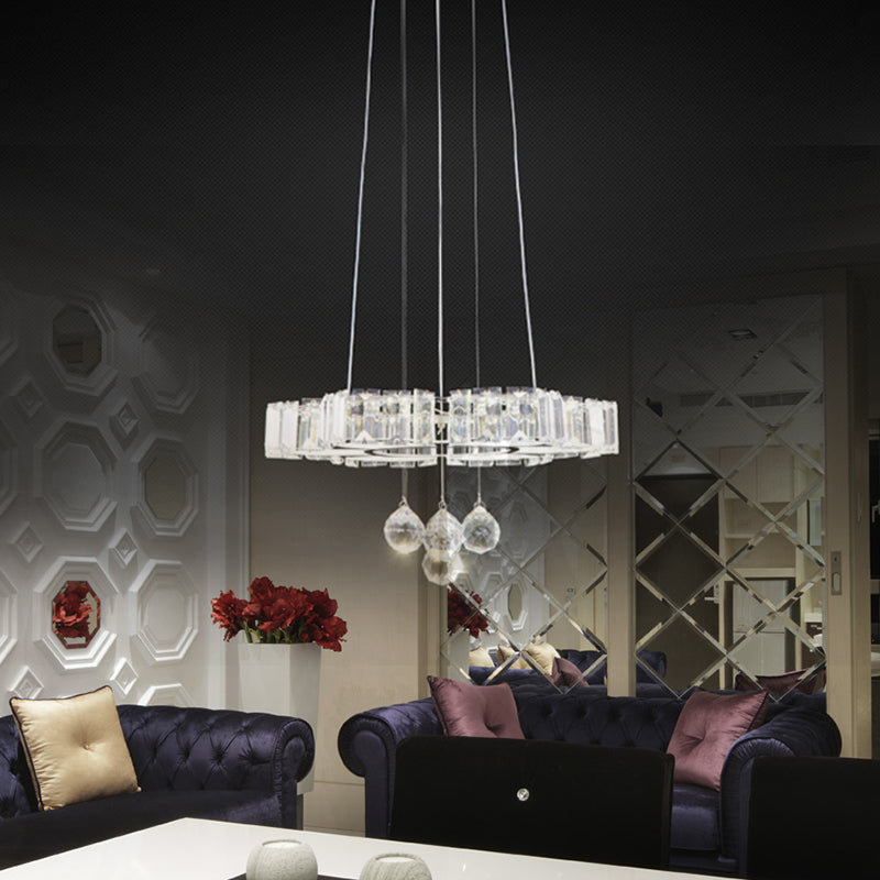 LED Clear Crystal Chandelier Light Minimalism Chrome Floral Dining Room Hanging Lamp Clear Clearhalo 'Ceiling Lights' 'Chandeliers' 'Clear' 'Industrial' 'Modern Chandeliers' 'Modern' 'Tiffany' 'Traditional Chandeliers' Lighting' 863454