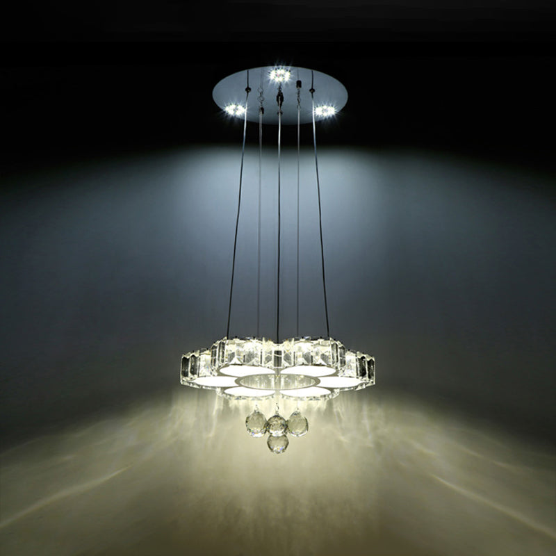 LED Clear Crystal Chandelier Light Minimalism Chrome Floral Dining Room Hanging Lamp Clearhalo 'Ceiling Lights' 'Chandeliers' 'Clear' 'Industrial' 'Modern Chandeliers' 'Modern' 'Tiffany' 'Traditional Chandeliers' Lighting' 863455