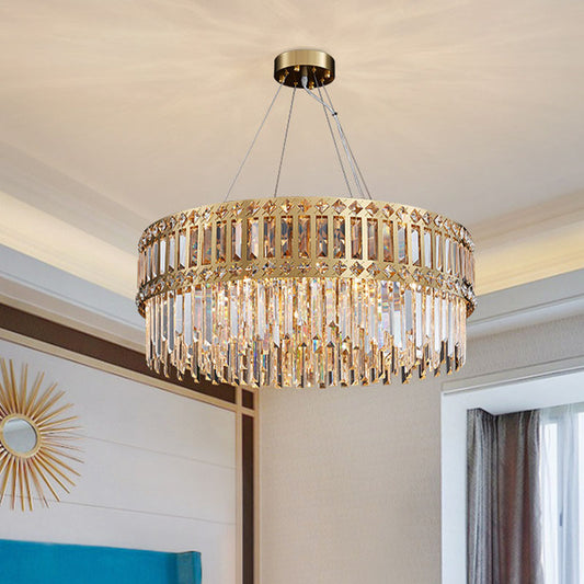 Gold 10 Lights Hanging Lamp Modernist Clear Crystal Round Suspension Pendant Light for Bedroom Clearhalo 'Ceiling Lights' 'Chandeliers' 'Modern Chandeliers' 'Modern' Lighting' 863497