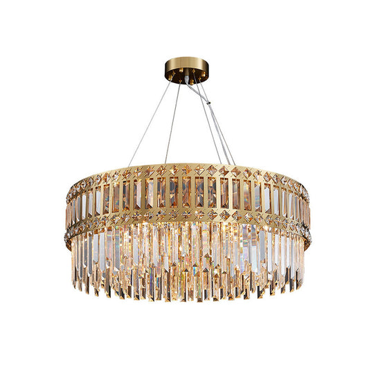 Gold 10 Lights Hanging Lamp Modernist Clear Crystal Round Suspension Pendant Light for Bedroom Clearhalo 'Ceiling Lights' 'Chandeliers' 'Modern Chandeliers' 'Modern' Lighting' 863498