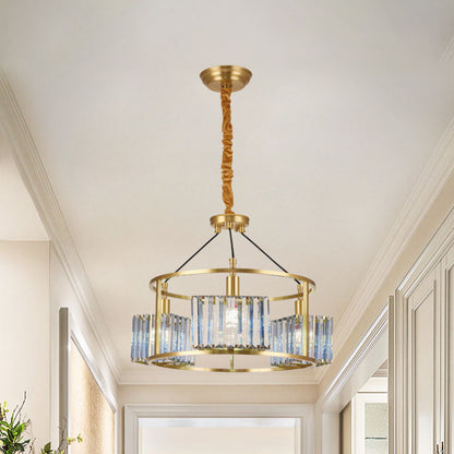 Modern Circular Pendant Chandelier 3-Bulb Crystal Block Hanging Ceiling Light in Brass Brass Clearhalo 'Ceiling Lights' 'Chandeliers' 'Modern Chandeliers' 'Modern' Lighting' 863508