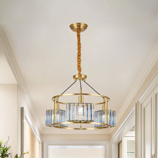 Modern Circular Pendant Chandelier 3-Bulb Crystal Block Hanging Ceiling Light in Brass Brass Clearhalo 'Ceiling Lights' 'Chandeliers' 'Modern Chandeliers' 'Modern' Lighting' 863508