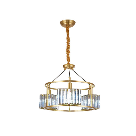 Modern Circular Pendant Chandelier 3-Bulb Crystal Block Hanging Ceiling Light in Brass Clearhalo 'Ceiling Lights' 'Chandeliers' 'Modern Chandeliers' 'Modern' Lighting' 863509
