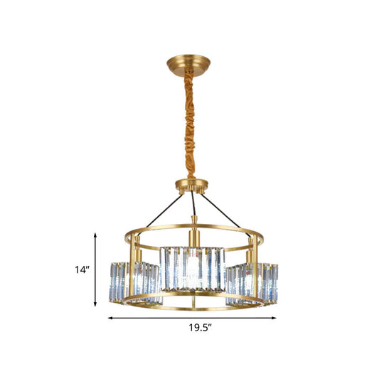 Modern Circular Pendant Chandelier 3-Bulb Crystal Block Hanging Ceiling Light in Brass Clearhalo 'Ceiling Lights' 'Chandeliers' 'Modern Chandeliers' 'Modern' Lighting' 863511