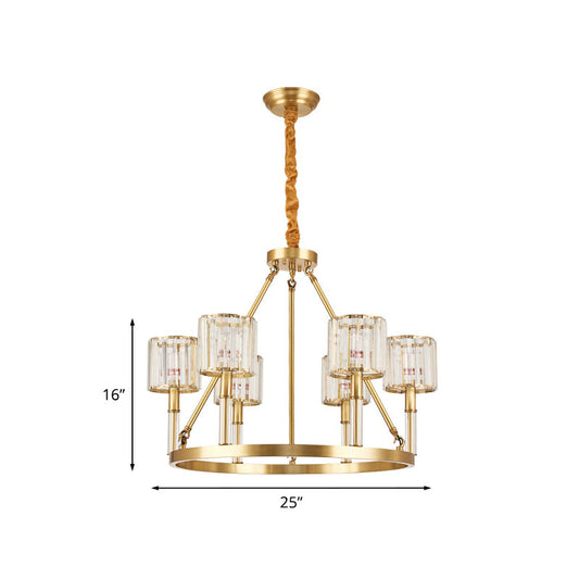 6-Head Crystal Suspension Light Modern Brass Cylinder Dining Room Chandelier Lighting Fixture Clearhalo 'Ceiling Lights' 'Chandeliers' 'Modern Chandeliers' 'Modern' Lighting' 863515