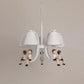 Girl/Boy Statue Suspension Light Kids Iron 5-Bulb Bedroom Pendant Chandelier with Cone Fabric Lampshade in White Clearhalo 'Ceiling Lights' 'Chandeliers' Lighting' options 863547