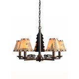 Bear and Forest Print Fabric Chandelier Nordic 5 Heads Black Pendant Ceiling Light with Cone Shade Clearhalo 'Ceiling Lights' 'Chandeliers' Lighting' options 863560