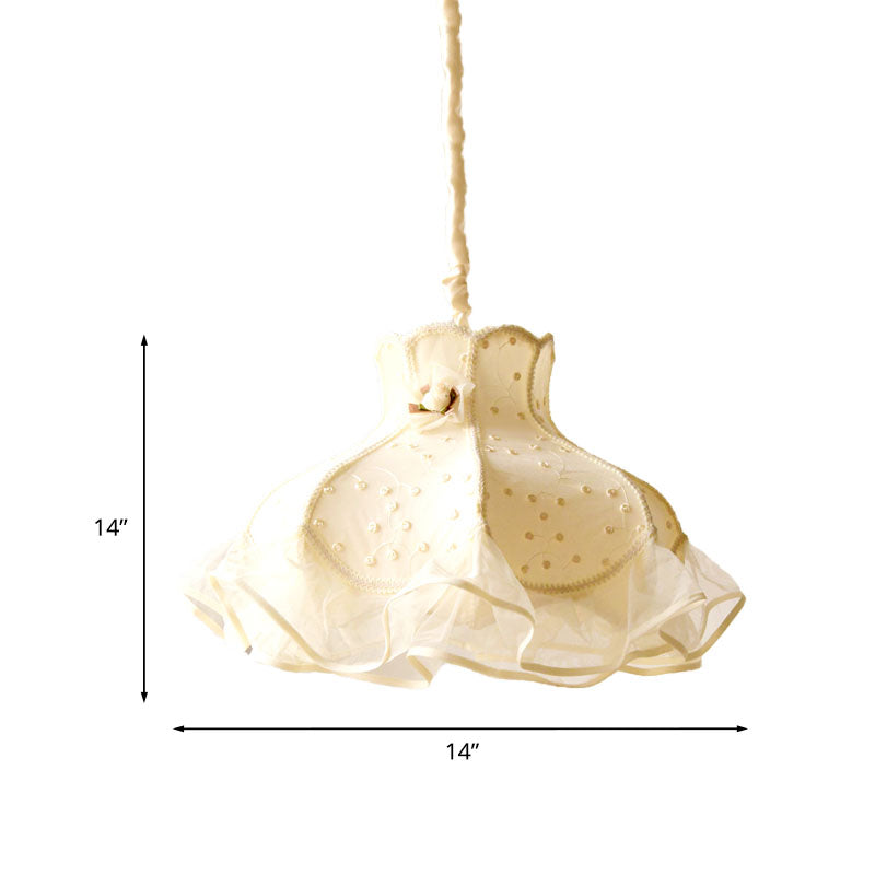 Princess Dress Fabric Hanging Light Kid 1 Head White/Pink Ceiling Pendant with Lace Flounce-Trim Clearhalo 'Ceiling Lights' 'Pendant Lights' 'Pendants' Lighting' 863615