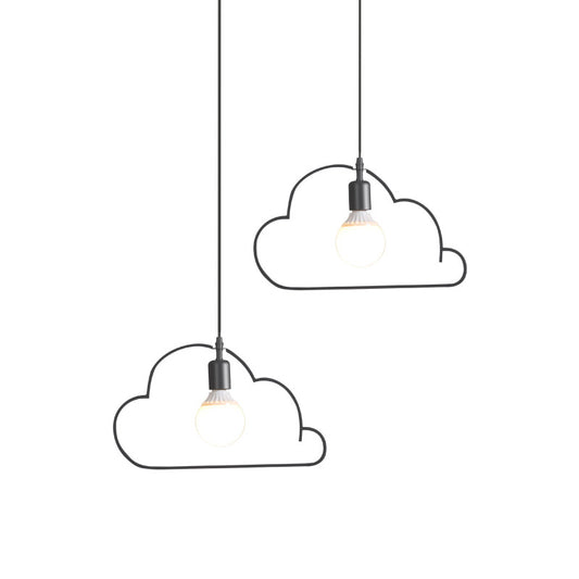 2-Bulb Kitchen Multi Light Pendant Nordic Black/White Pendulum Light with Cloud Iron Frame Clearhalo 'Ceiling Lights' 'Pendant Lights' 'Pendants' Lighting' 863637