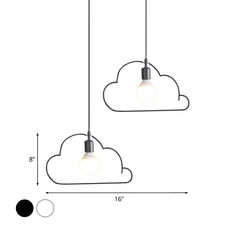 2-Bulb Kitchen Multi Light Pendant Nordic Black/White Pendulum Light with Cloud Iron Frame Clearhalo 'Ceiling Lights' 'Pendant Lights' 'Pendants' Lighting' 863638