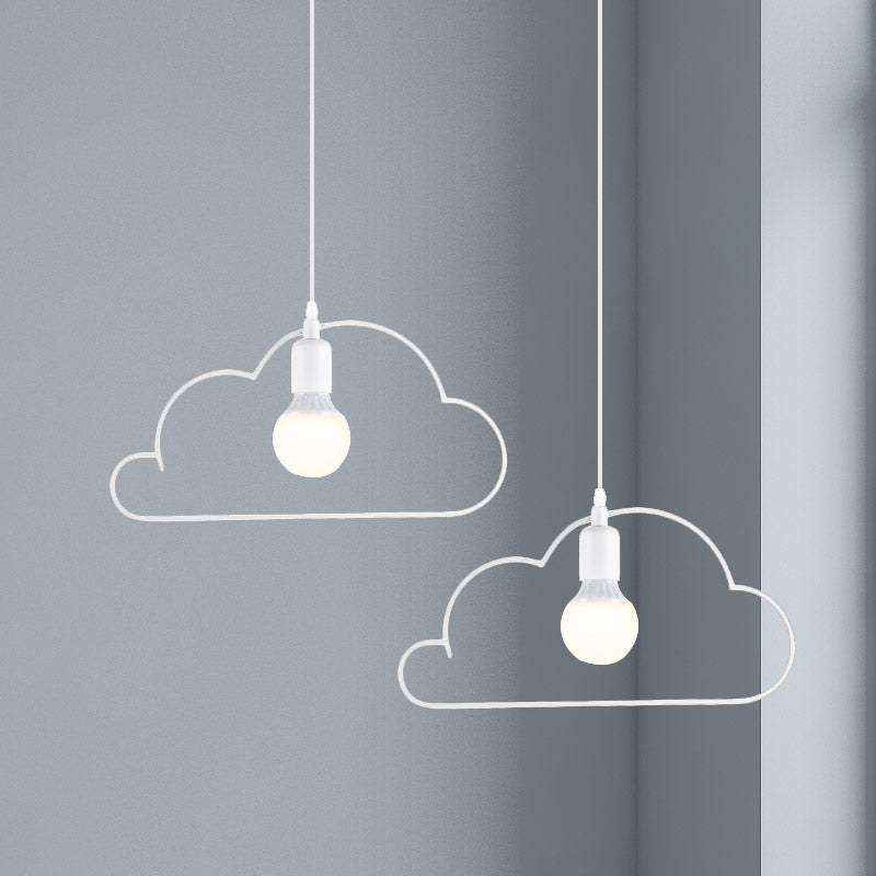 2-Bulb Kitchen Multi Light Pendant Nordic Black/White Pendulum Light with Cloud Iron Frame Clearhalo 'Ceiling Lights' 'Pendant Lights' 'Pendants' Lighting' 863640