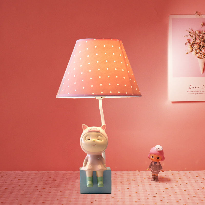 Spot Cone Shade Fabric Table Lamp Kids 1-Light White/Red Night Stand Light with Piggy/Rabbit Base Red Clearhalo 'Lamps' 'Table Lamps' Lighting' 863643