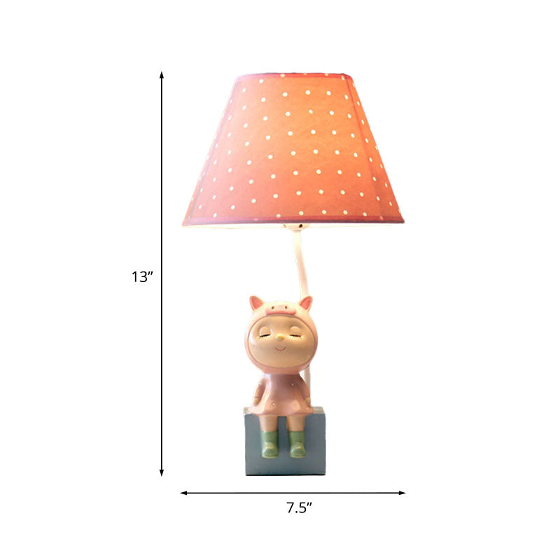 Spot Cone Shade Fabric Table Lamp Kids 1-Light White/Red Night Stand Light with Piggy/Rabbit Base Clearhalo 'Lamps' 'Table Lamps' Lighting' 863646