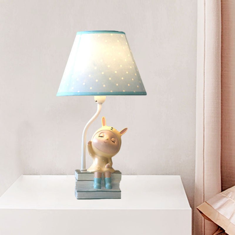 Spot Cone Shade Fabric Table Lamp Kids 1-Light White/Red Night Stand Light with Piggy/Rabbit Base Clearhalo 'Lamps' 'Table Lamps' Lighting' 863648