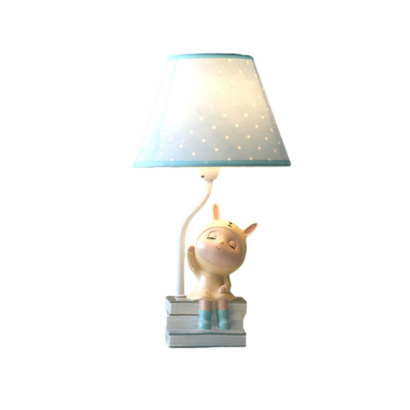 Spot Cone Shade Fabric Table Lamp Kids 1-Light White/Red Night Stand Light with Piggy/Rabbit Base Clearhalo 'Lamps' 'Table Lamps' Lighting' 863650