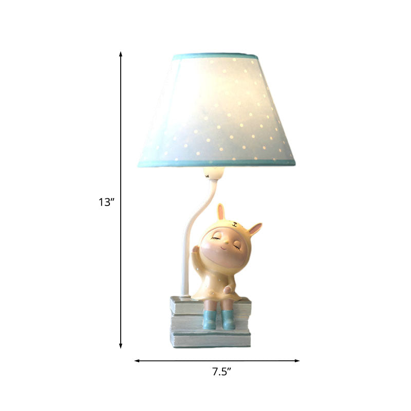Spot Cone Shade Fabric Table Lamp Kids 1-Light White/Red Night Stand Light with Piggy/Rabbit Base Clearhalo 'Lamps' 'Table Lamps' Lighting' 863651