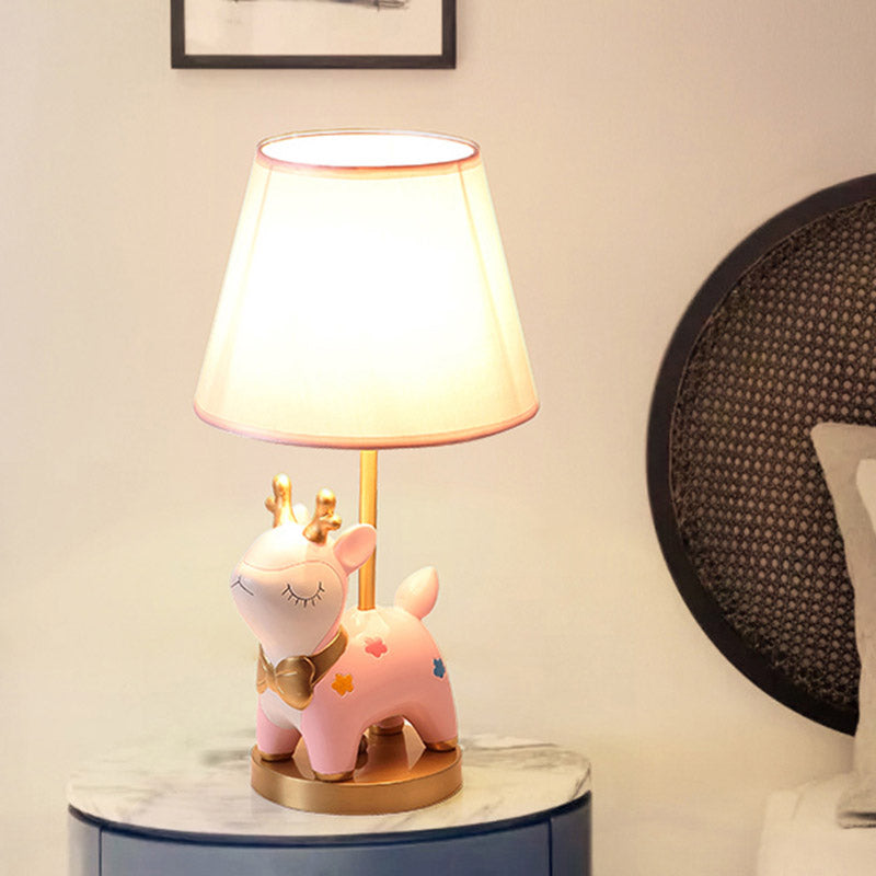Sika Deer/Unicorn Bedside Table Lamp Resin Single Kids Night Light in Pink/Blue with Tapered Fabric Shade Clearhalo 'Lamps' 'Table Lamps' Lighting' 863665